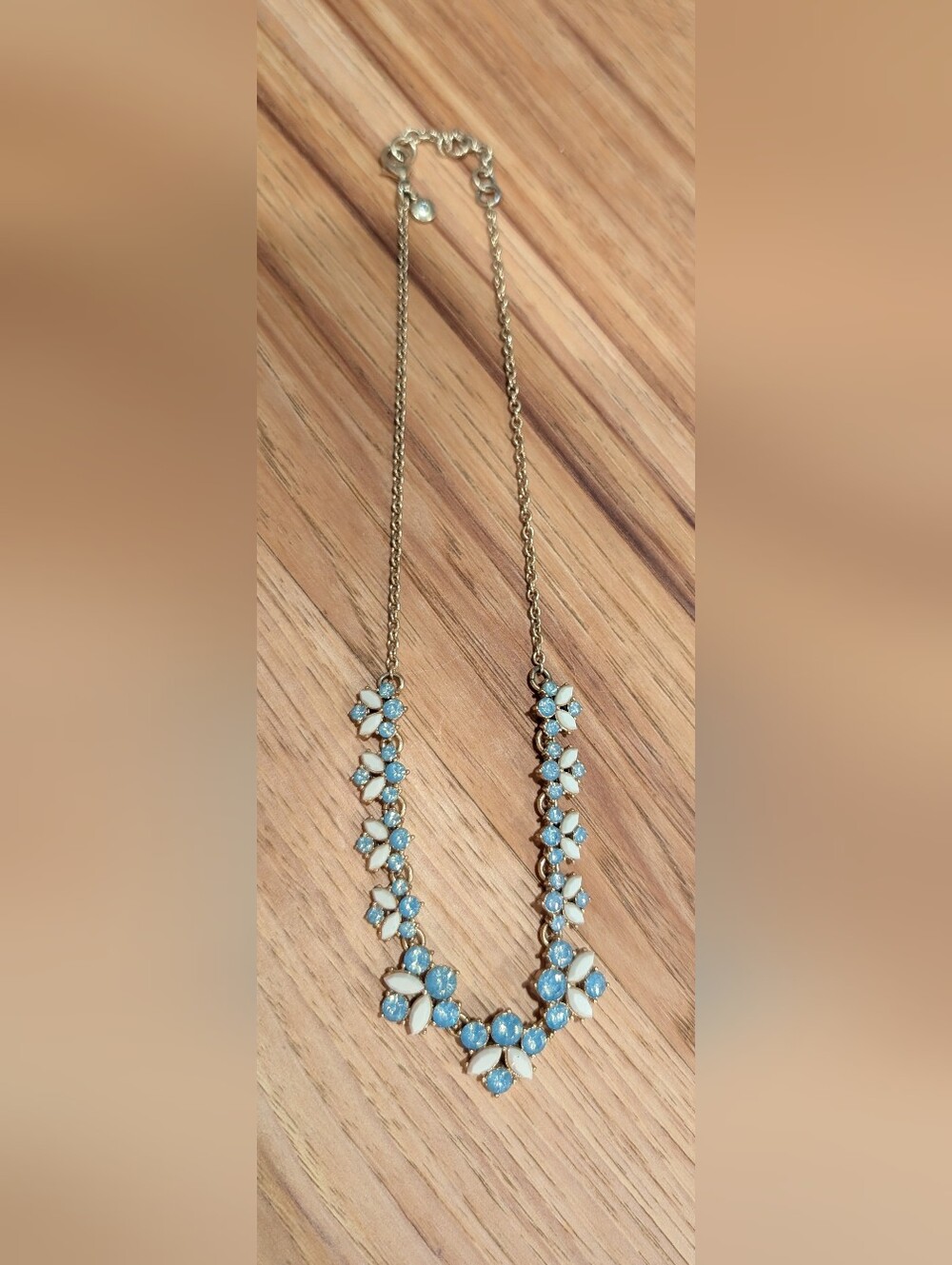 Gold Chain Necklace with Blue and Cream Floral Accents From J. Crew